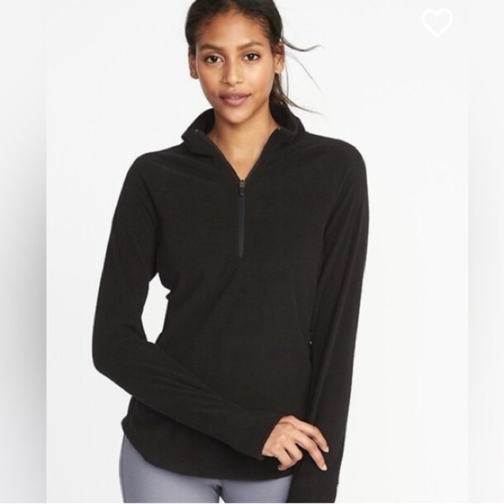 GAP | Micro-Fleece Embroidered 1/4 Zip Pullover in Black Size Medium
